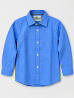 Boy's Blue Diamond Pattern Full Sleeves Casual Shirt