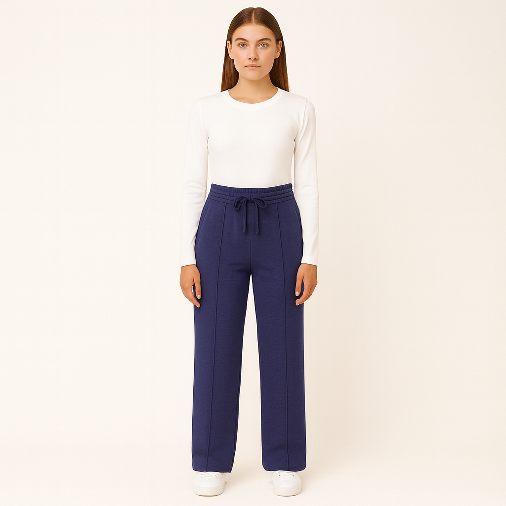 HG Soft Terry Straight Trousers for Women With Center Seam – Navy