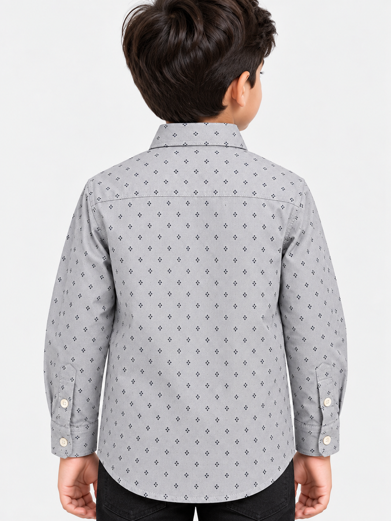 Boy's Grey Printed Full Sleeves Casual Shirt