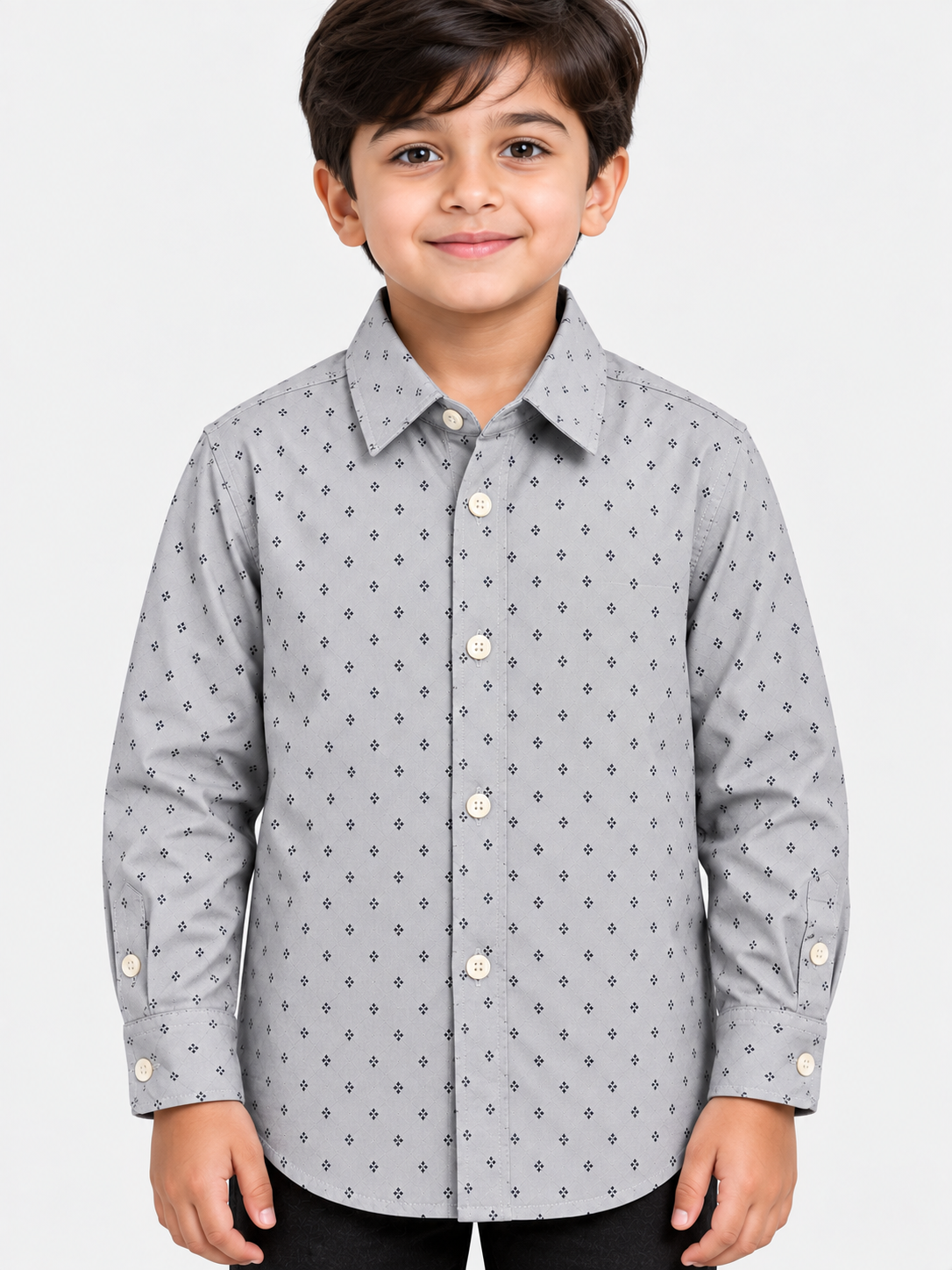 Boy's Grey Printed Full Sleeves Casual Shirt