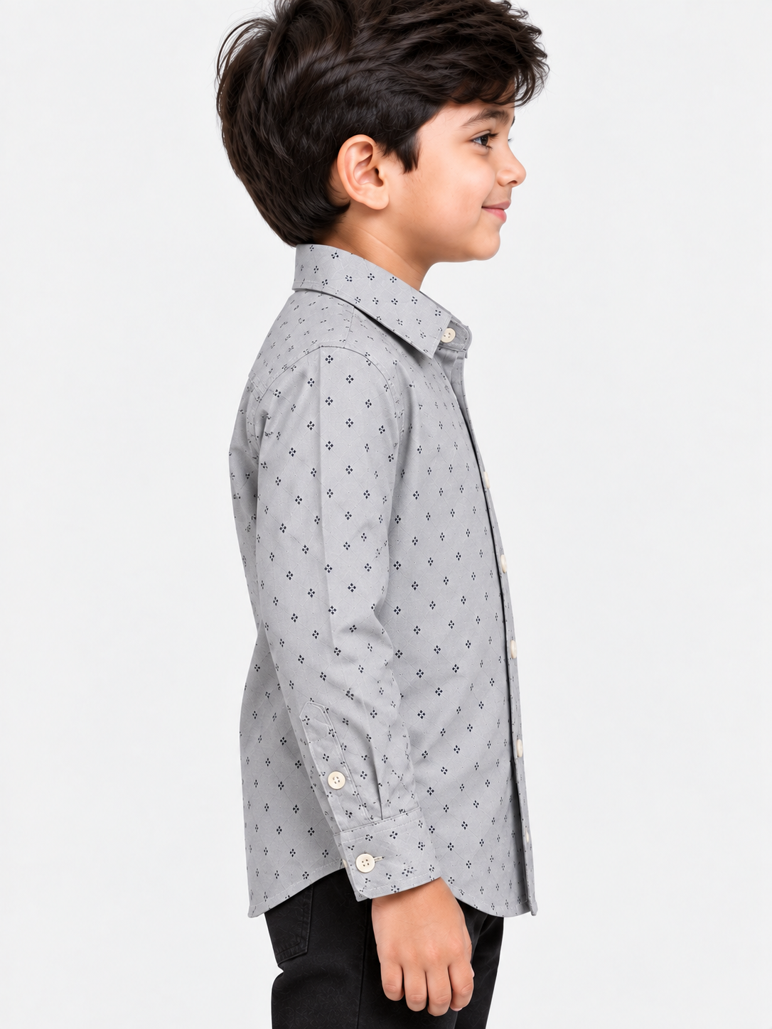 Boy's Grey Printed Full Sleeves Casual Shirt