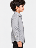 Boy's Grey Printed Full Sleeves Casual Shirt