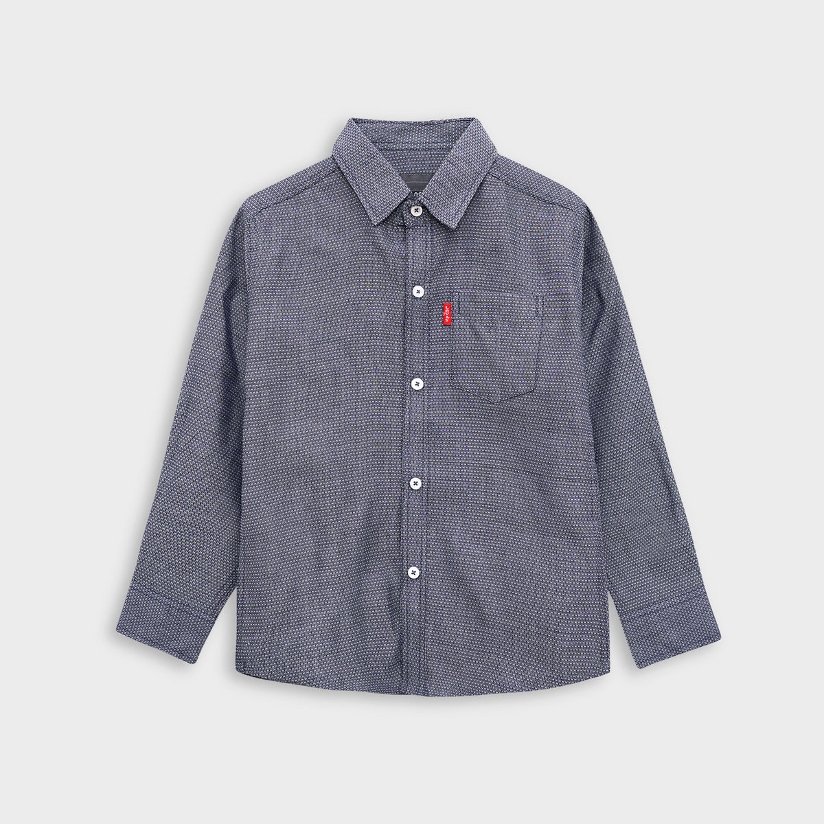 Boy's Self Pattern Steel Gray Casual Shirt