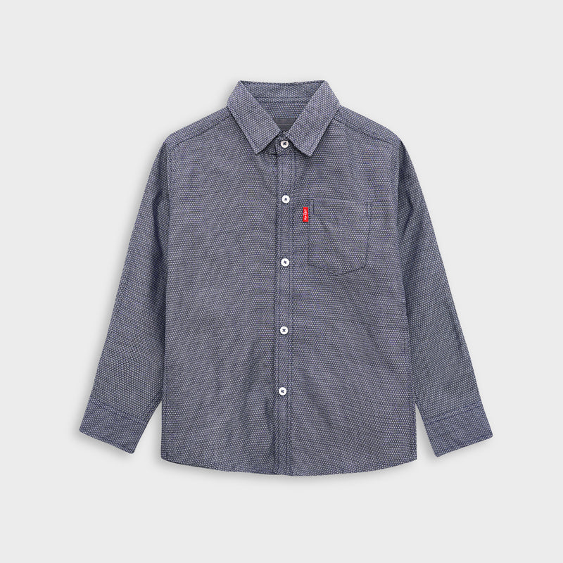 Boy's Self Pattern Steel Gray Casual Shirt