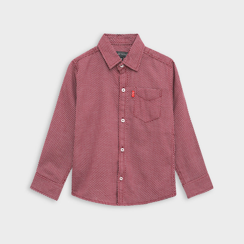 Rustic Red Full Sleeves Dotted Casual Shirt For Boys