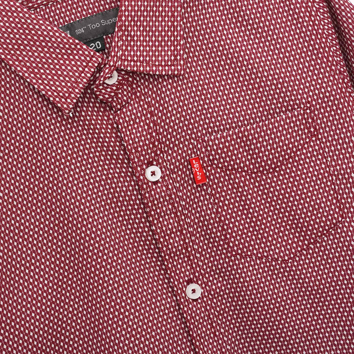 Rustic Red Full Sleeves Dotted Casual Shirt For Boys