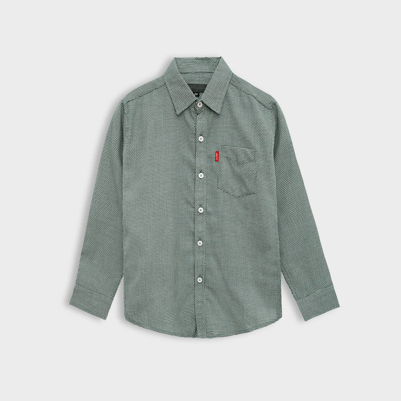 Boy's Self Pattern Full Sleeves Casual Shirt - Green