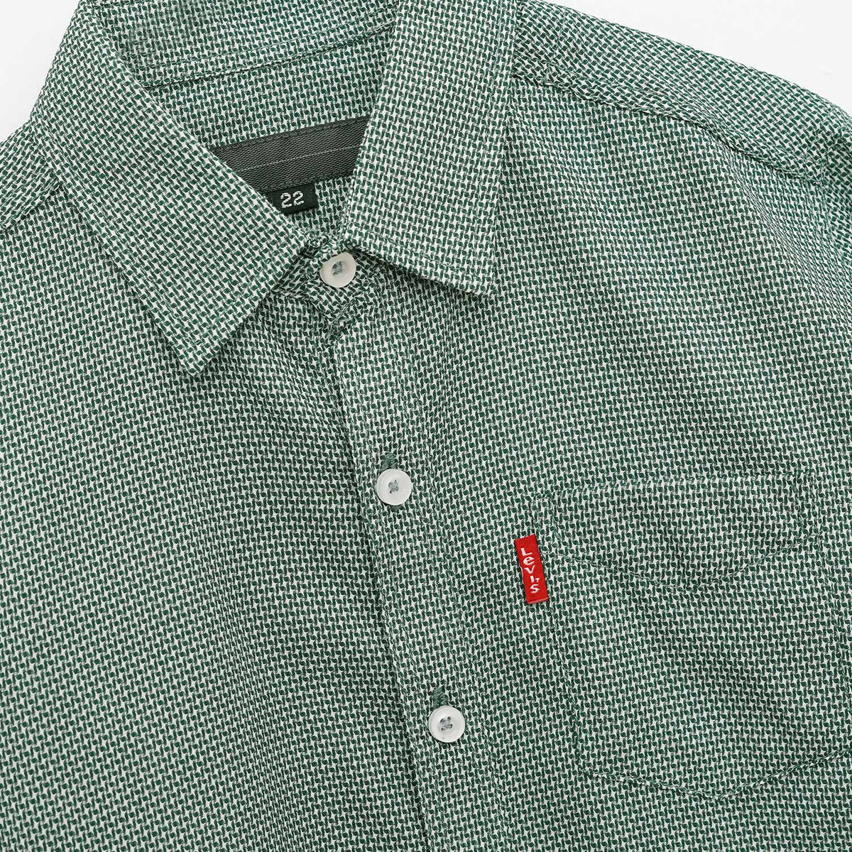 Boy's Self Pattern Full Sleeves Casual Shirt - Green