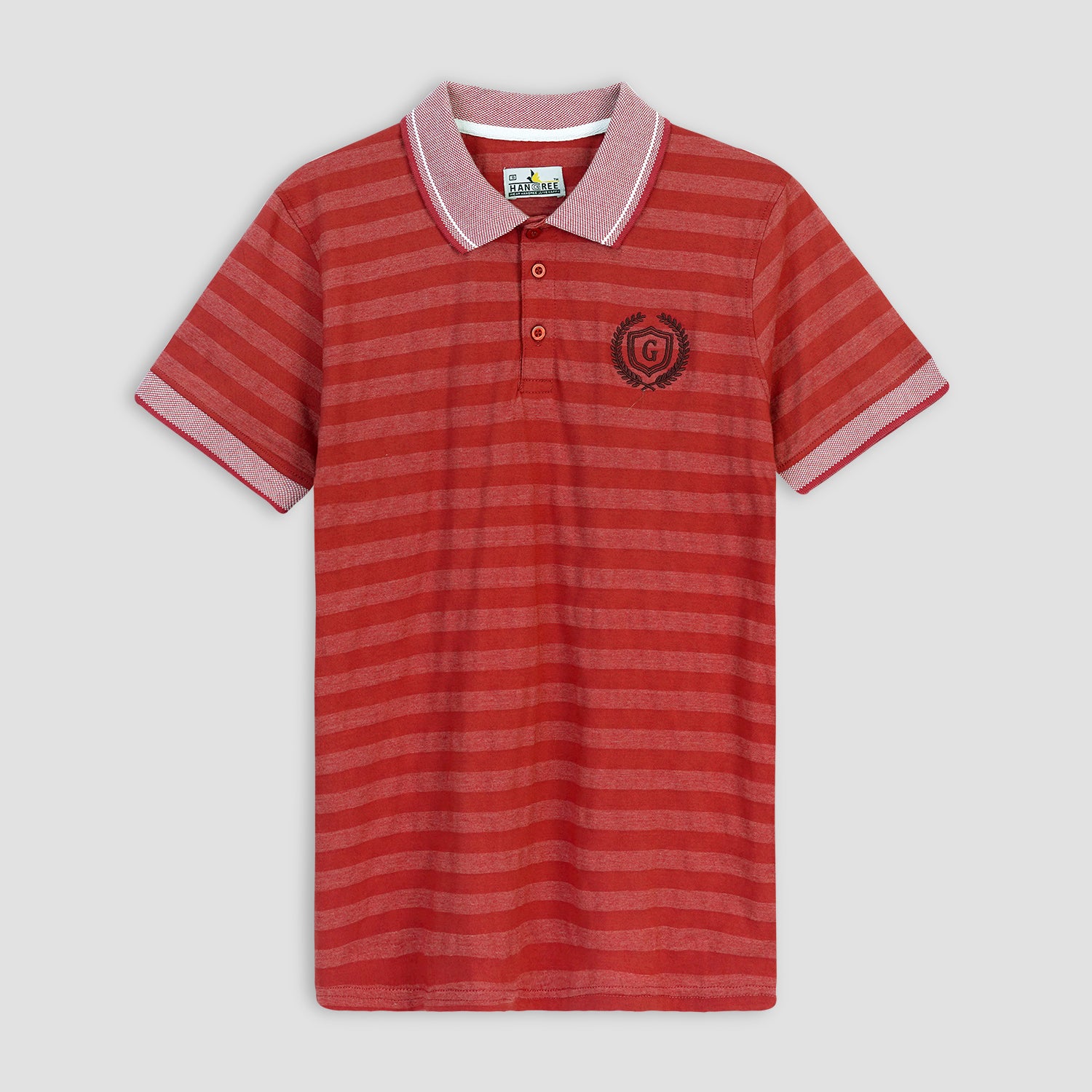 HG Signature Emb Stripper Contrast Collar Polo Shirt - Red