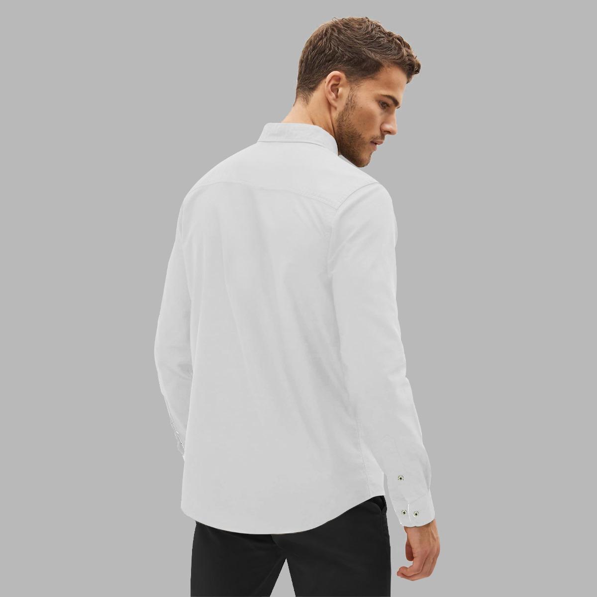 Men's Front Double Pocket Off White Casual Shirt