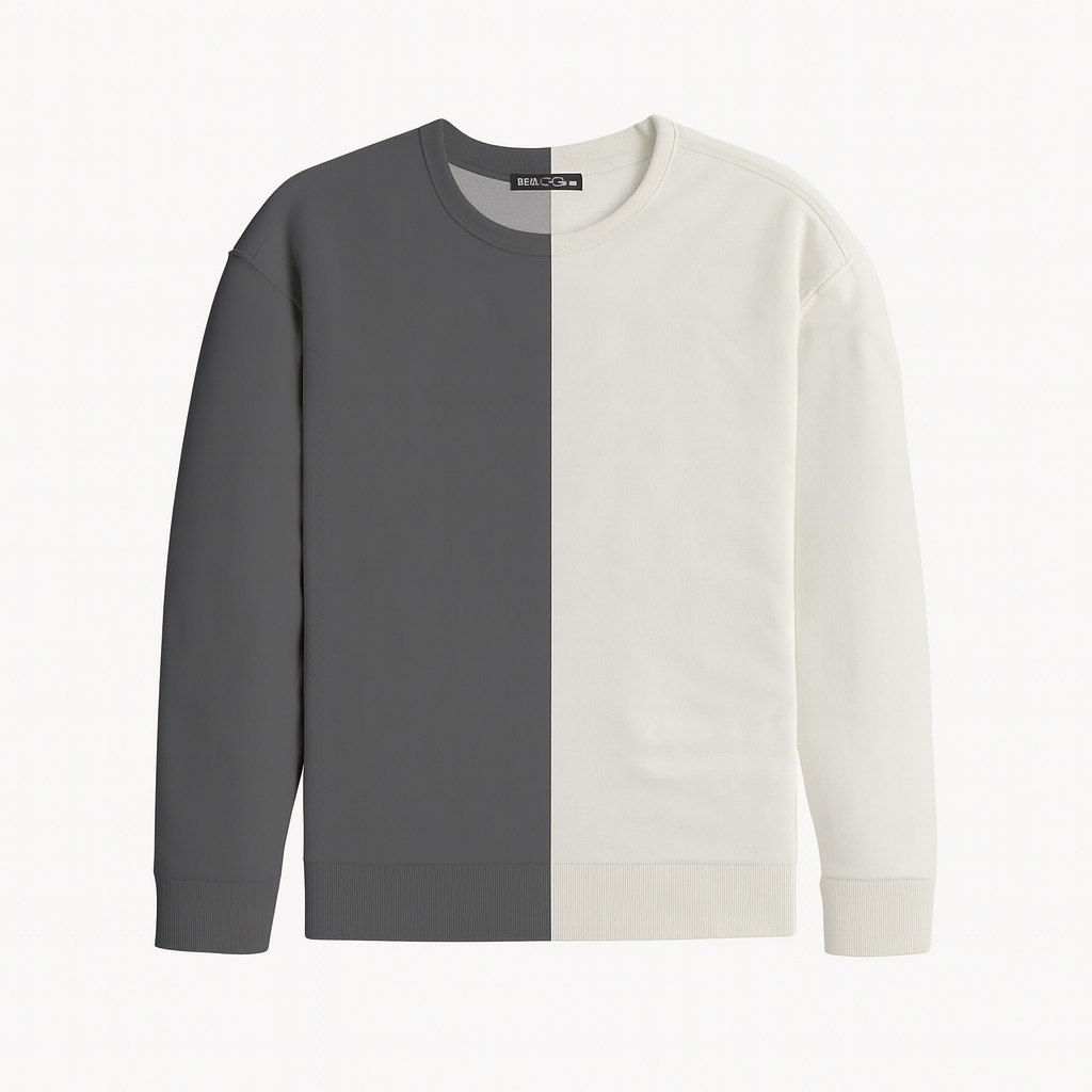 HG Contrast Half & Half Sweatshirt - Gunmetal Gray & Off White