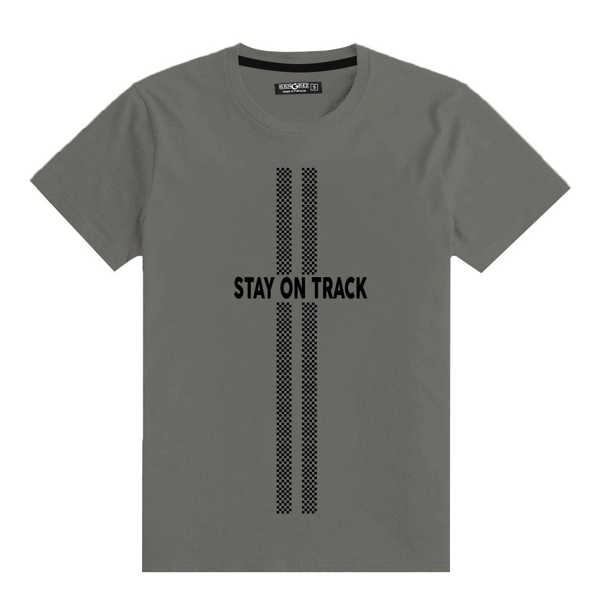 ROUND NECK "STAY ON TRACK" PRINTED TEE SHIRT