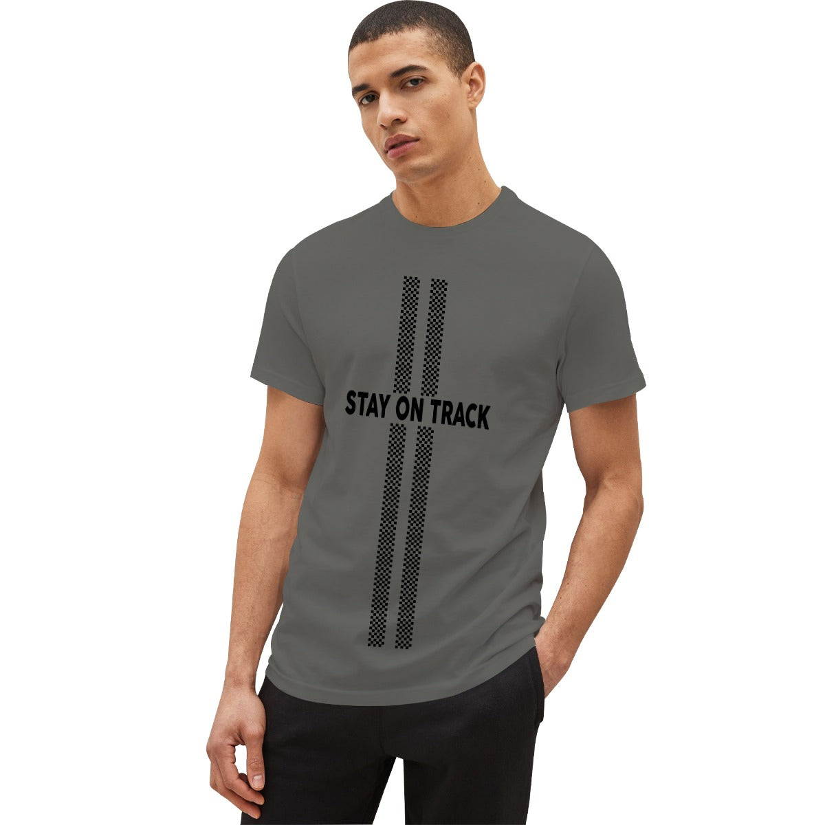 ROUND NECK "STAY ON TRACK" PRINTED TEE SHIRT
