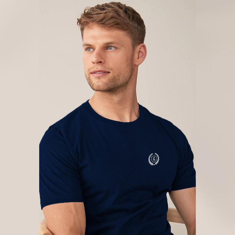 Men's Signature Emb. Round Neck Tee Shirt - Navy