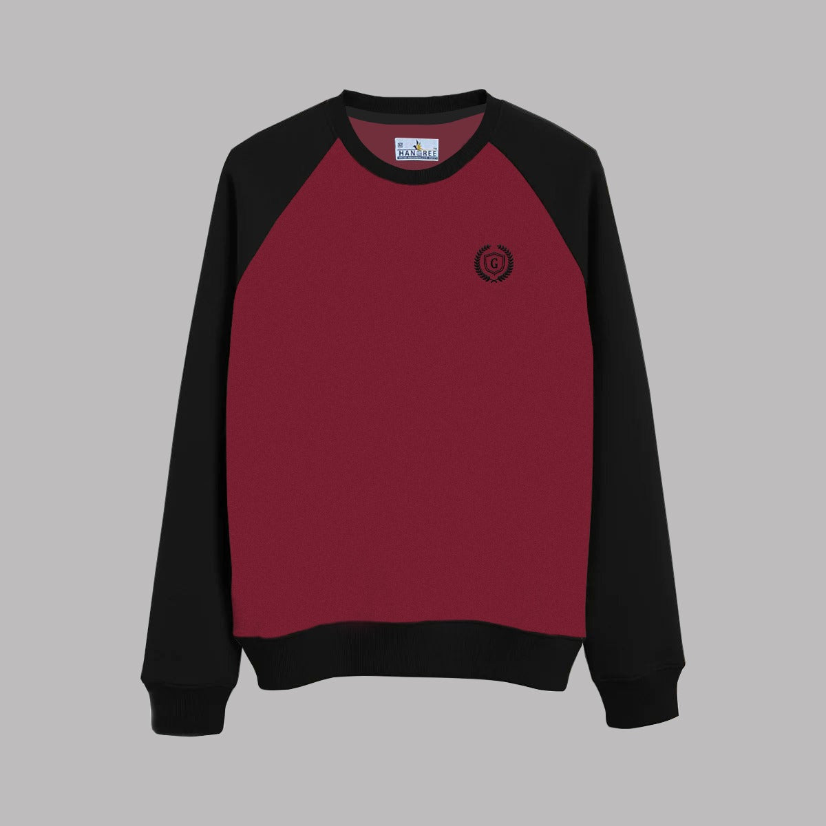 Hangree Signature Emb Fleece Sweat Shirt - Maroon Black