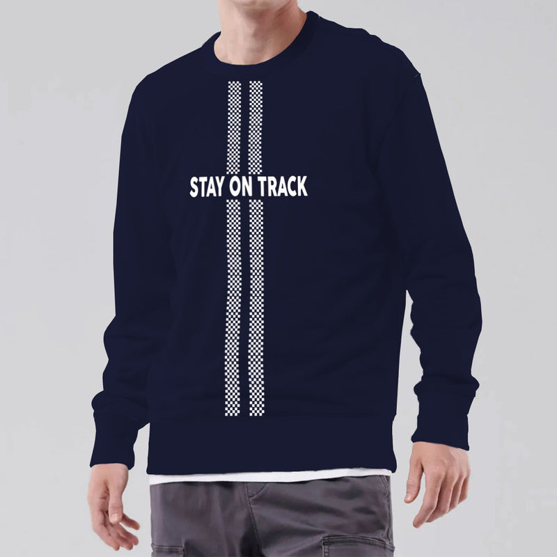 HG "STAY ON TRACK" Printed Premium Sweat Shirt - Navy