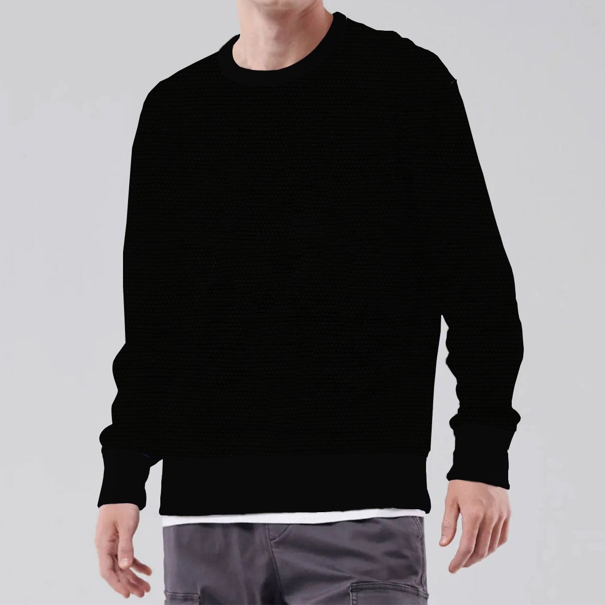 Premium Self Textured Fleece Sweat Shirt - Black