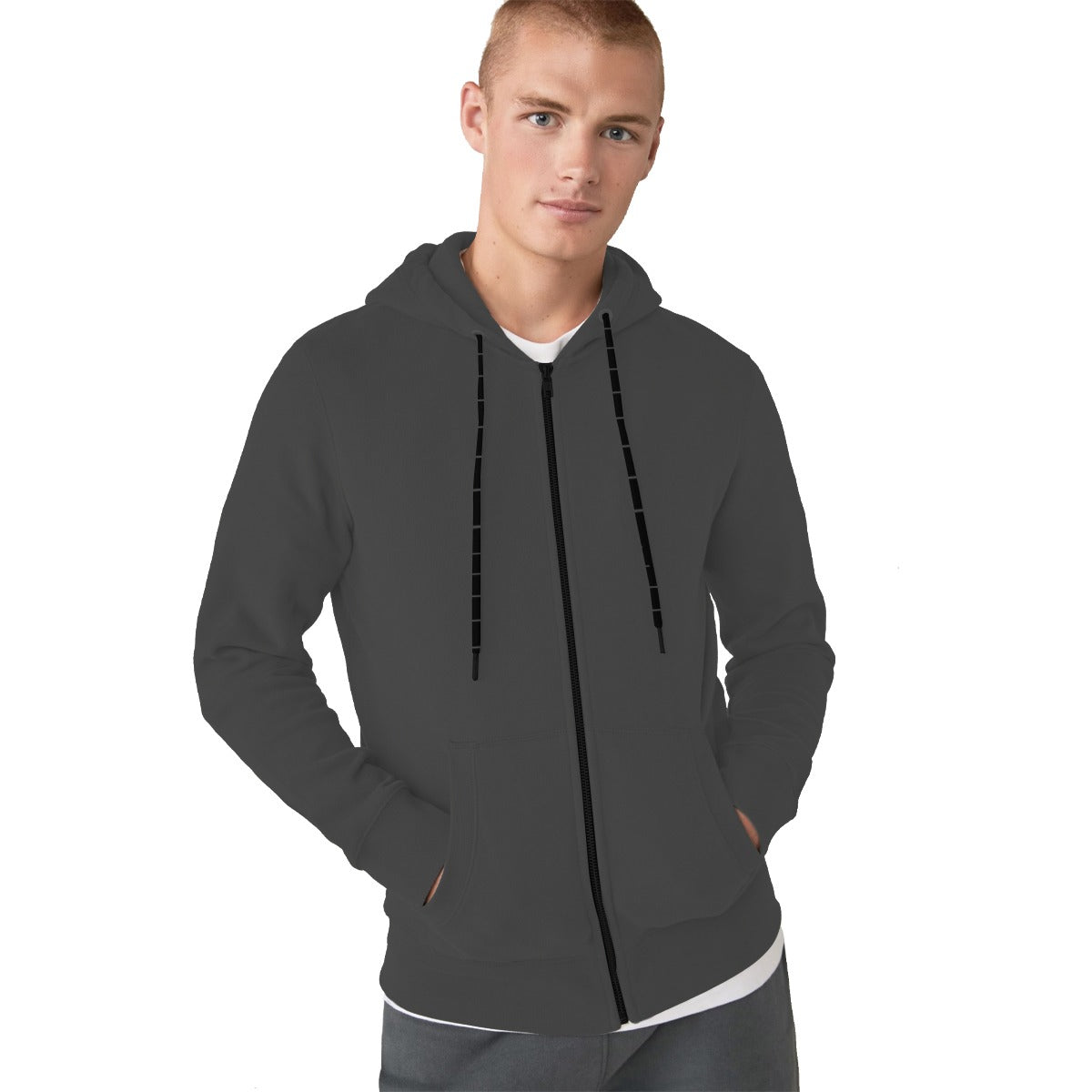 GRAY FLEECE ZIP UP HOODIE