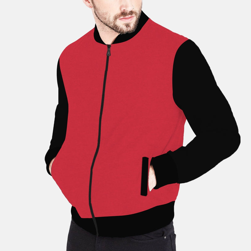 Contrast Sleeves Exclusive Fleece Bomber Jacket - Red
