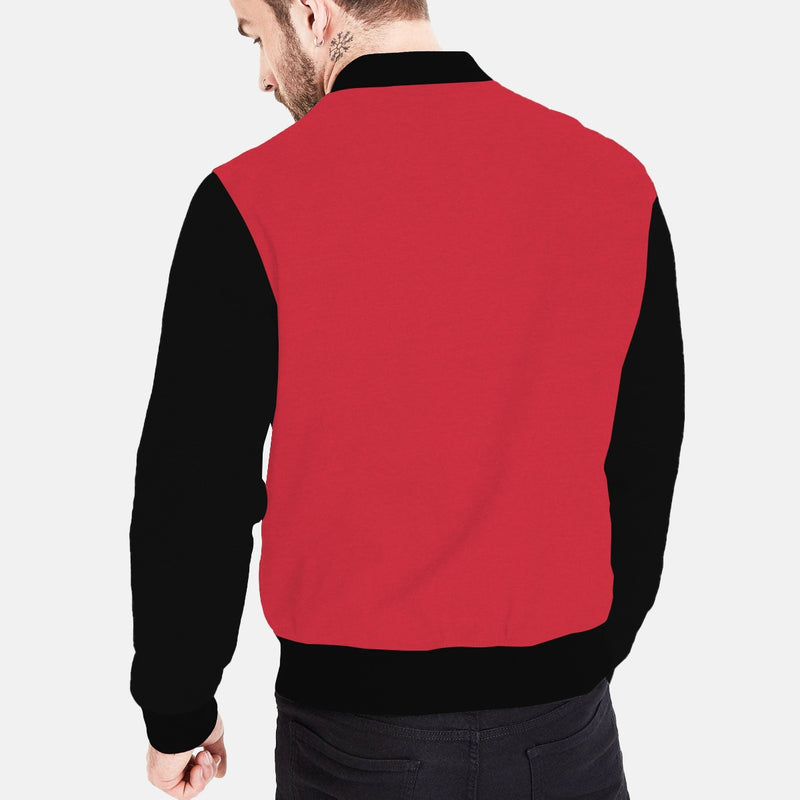 Contrast Sleeves Exclusive Fleece Bomber Jacket - Red
