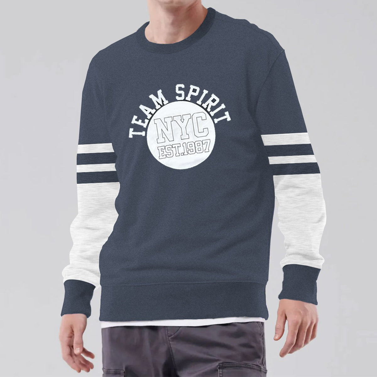 Grey Printed Fleece Fashion Sweat Shirt For Men