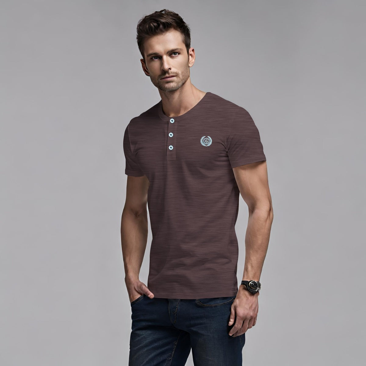 HG Signature Emb Henley Tee
