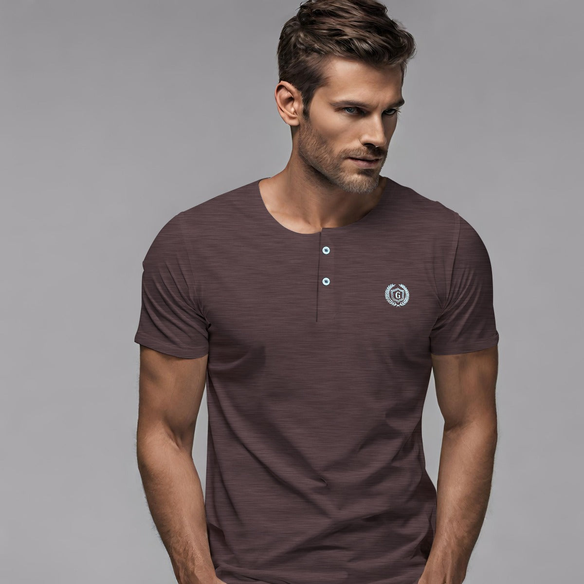 HG Signature Emb Henley Tee