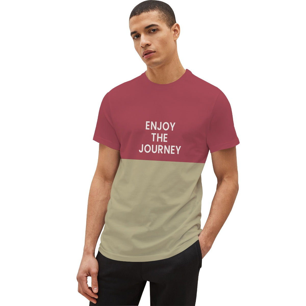 O Neck "Enjoy the Journey" Printed Panel Tee