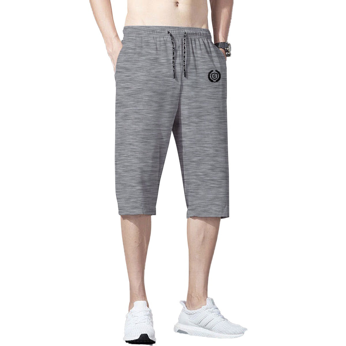 HG SIGNATURE EMB THREE QUARTER DRYFIT SHORTS - TEXTURED GRAY