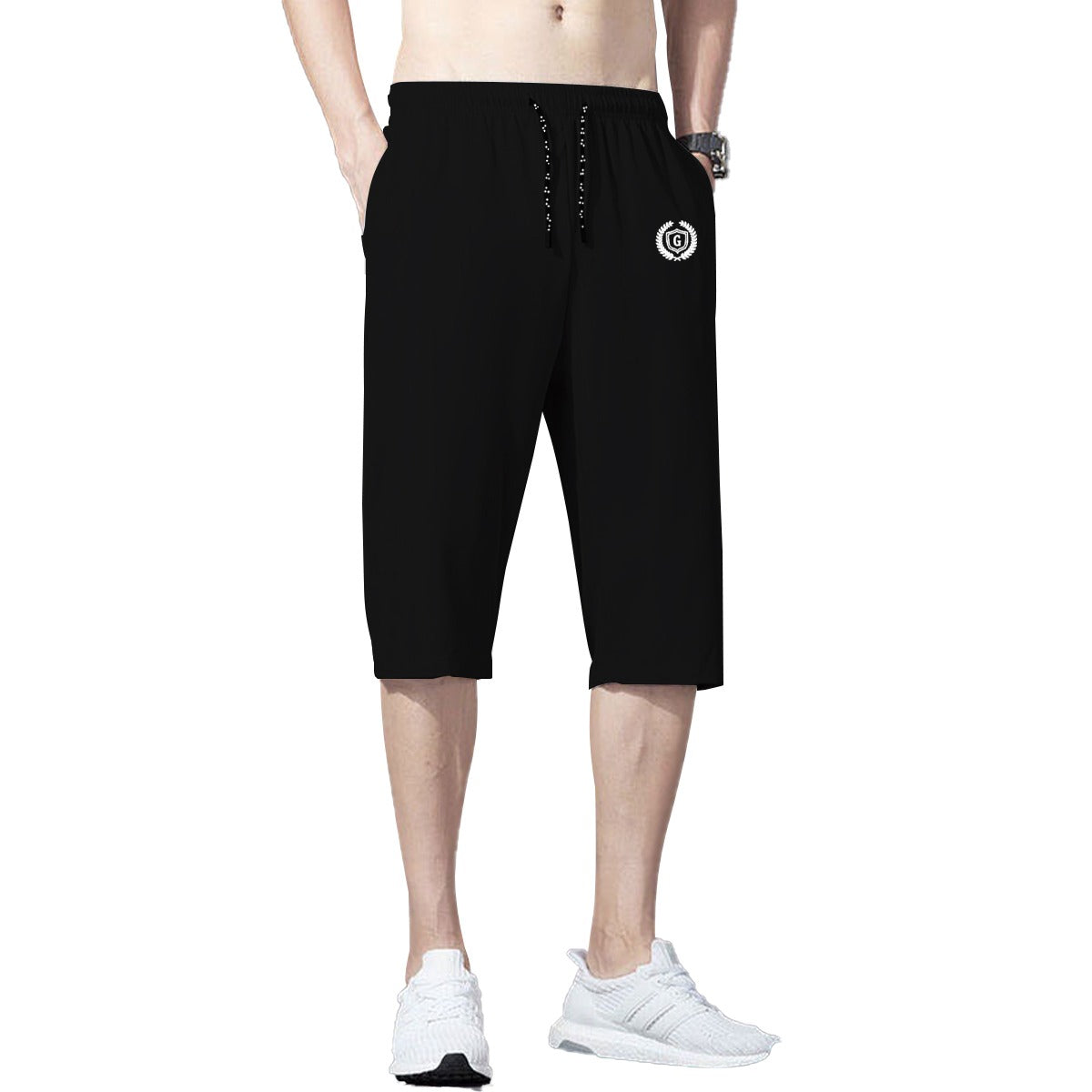 HG Signature Emb Three Quarter Shorts | Black