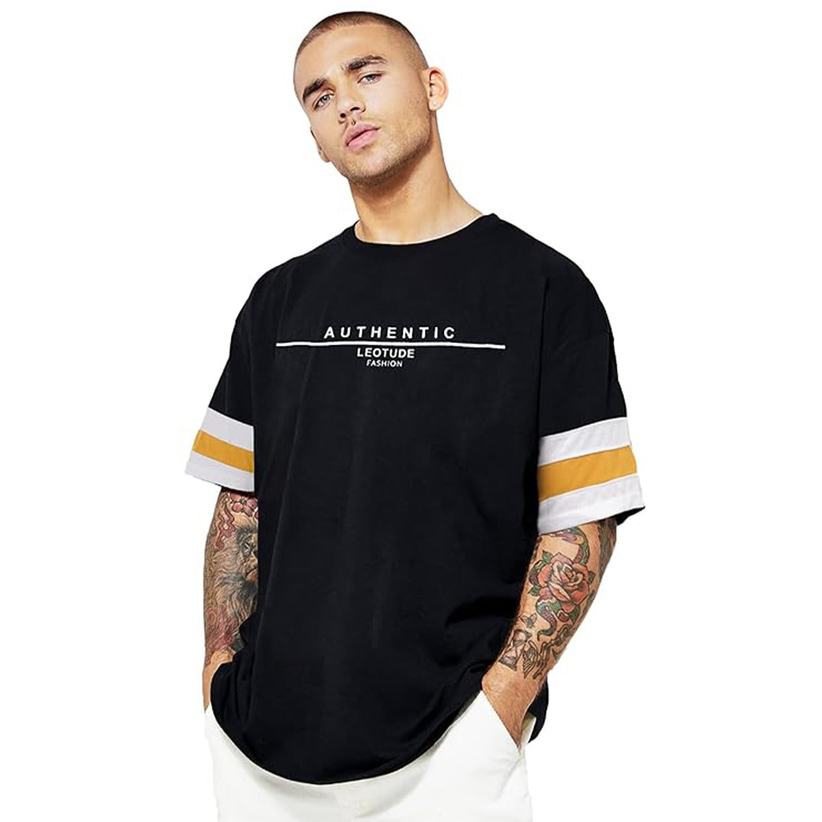 Oversize Down Shoulder Tee Shirt - Black