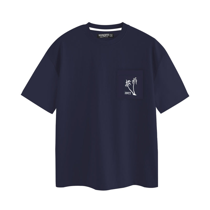 OVERSIZE DOWN SHOULDER TEE SHIRT - NAVY