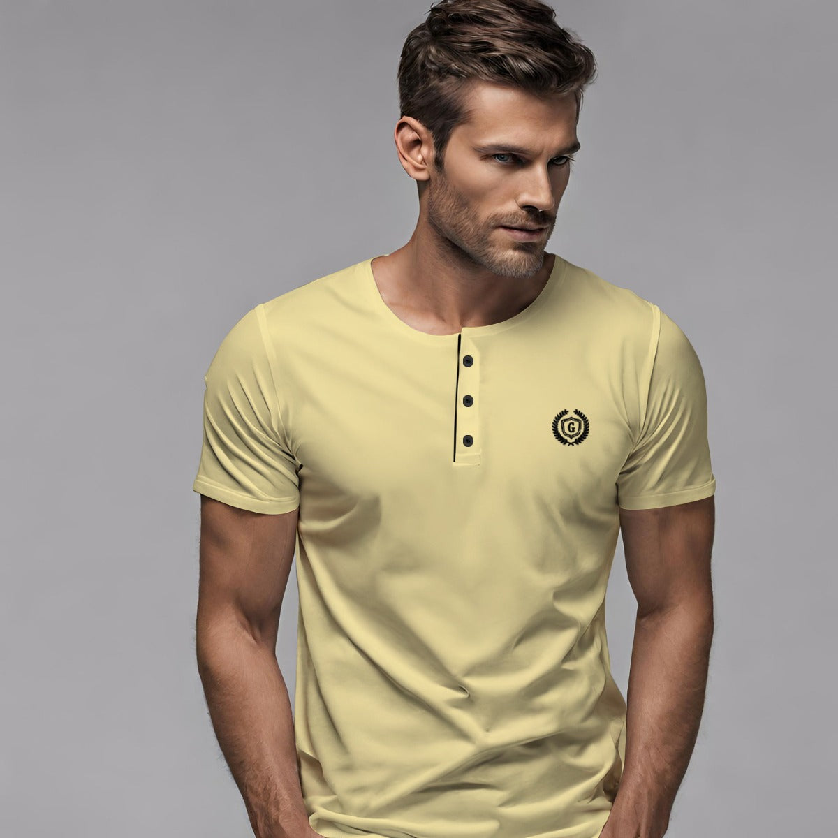 HG Signature Emb Henley Tee - Yellow