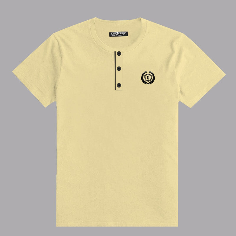 Men's Cotton Henley T-Shirt - Yellow (Minor Fault)