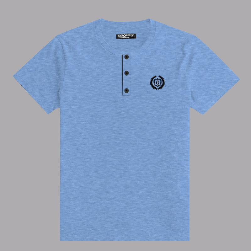 HG Signature Emb Henley Tee - Sky