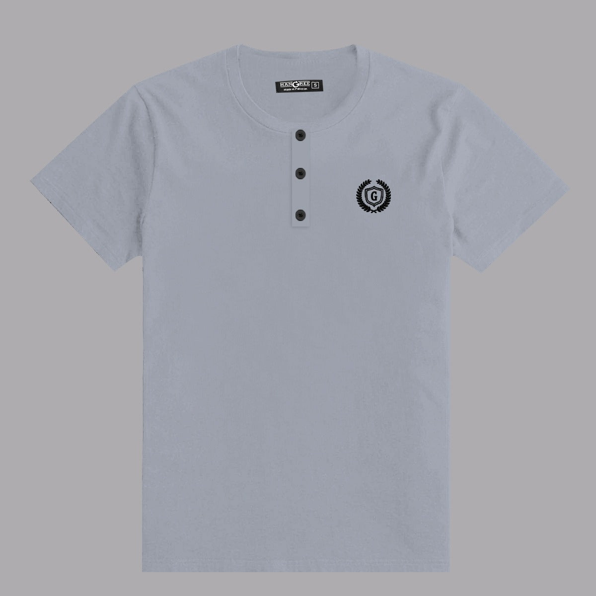 HG SIGNATURE EMB HENLEY TEE - SKY GRAY