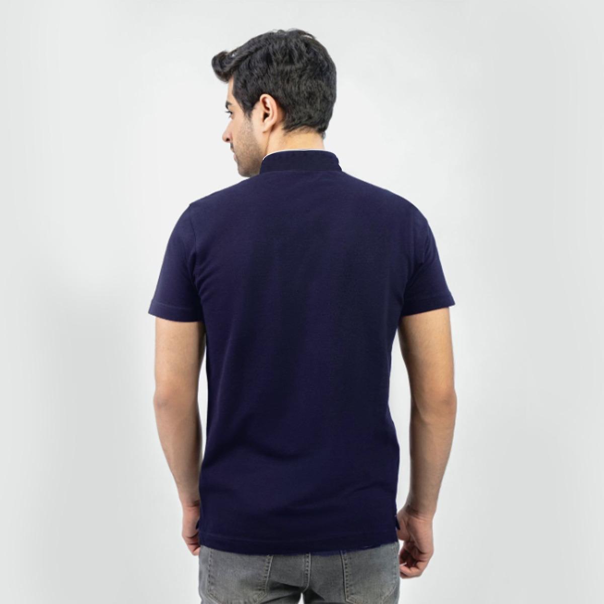HG Stylish Ban Collar Polo Shirt For Men's - Navy Blue