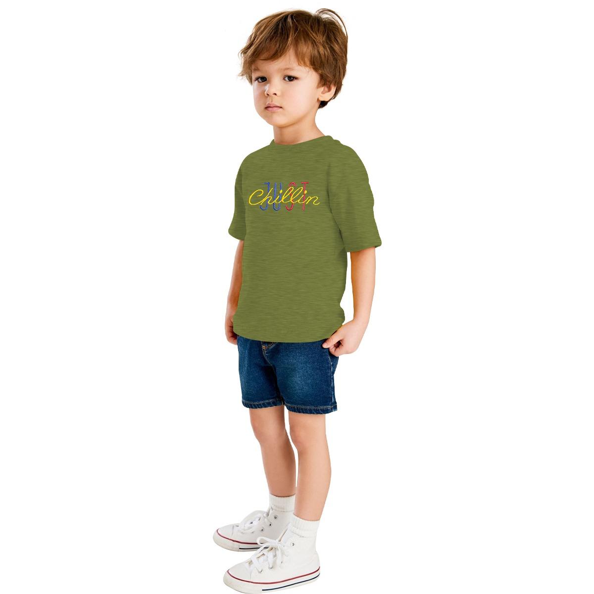 JUST CHILLING EMB O NECK BOY'S TEE SHIRT - GREEN