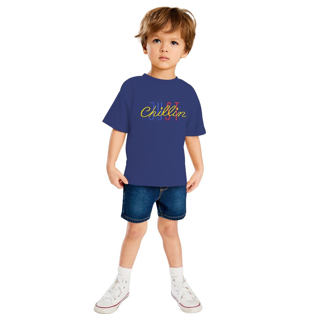 JUST CHILLING EMB O NECK BOY'S TEE SHIRT - NAVY
