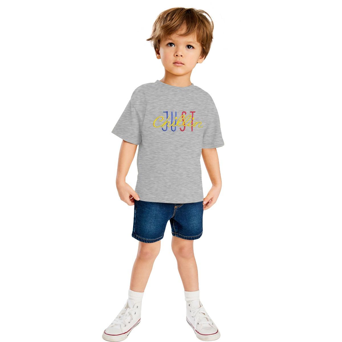 JUST CHILLING EMB O NECK BOY'S TEE SHIRT - GRAY