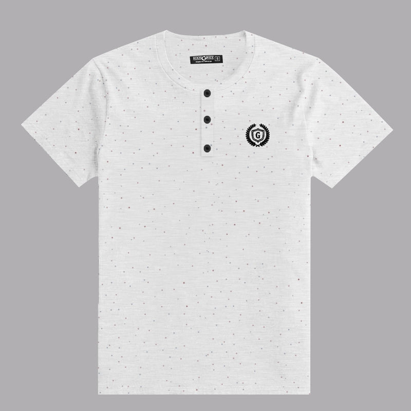 Men's Cotton Henley T-Shirt - Textured Off White (Minor Fault)