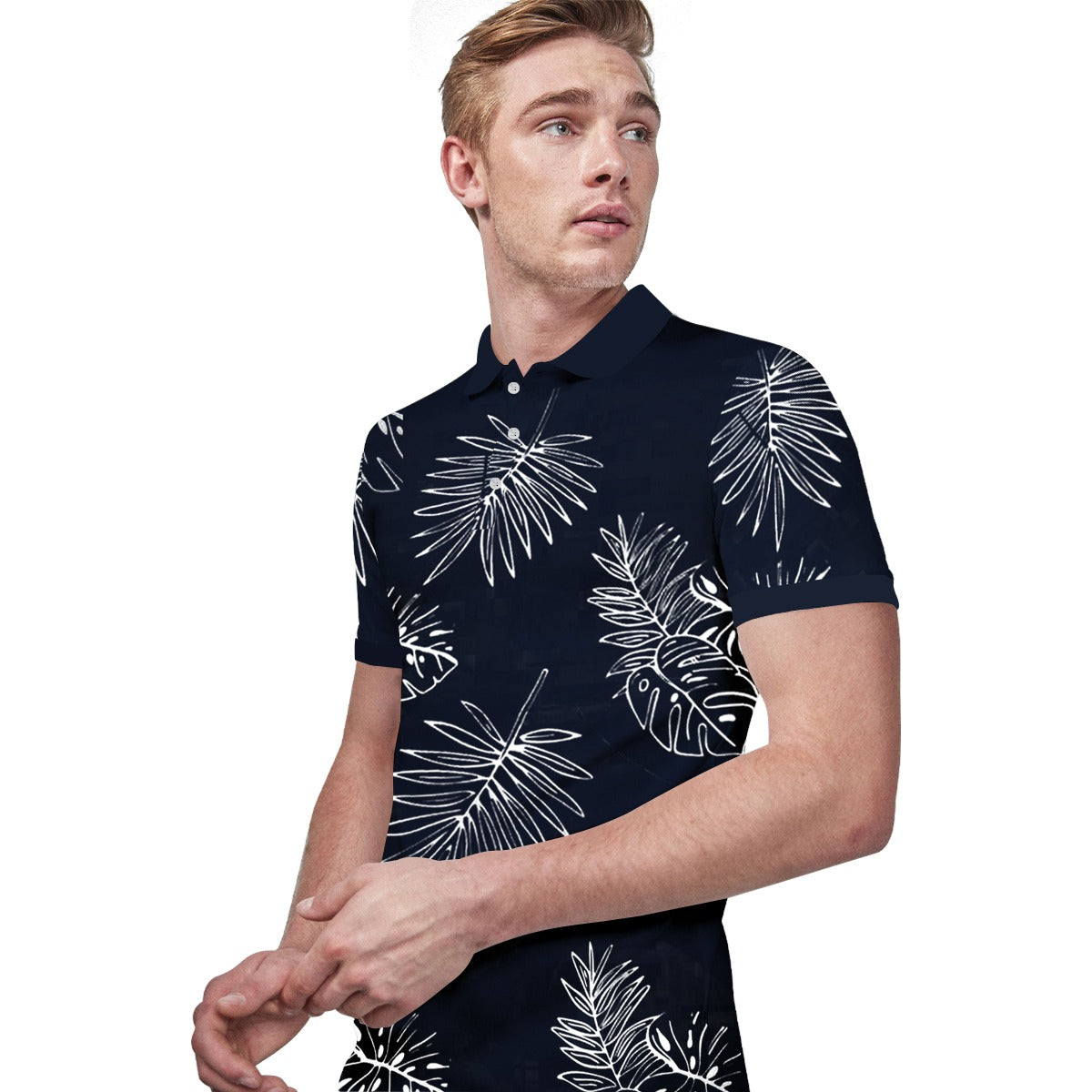 HG All Over Floral Printed Polo Shirt For Men's - Black Navy