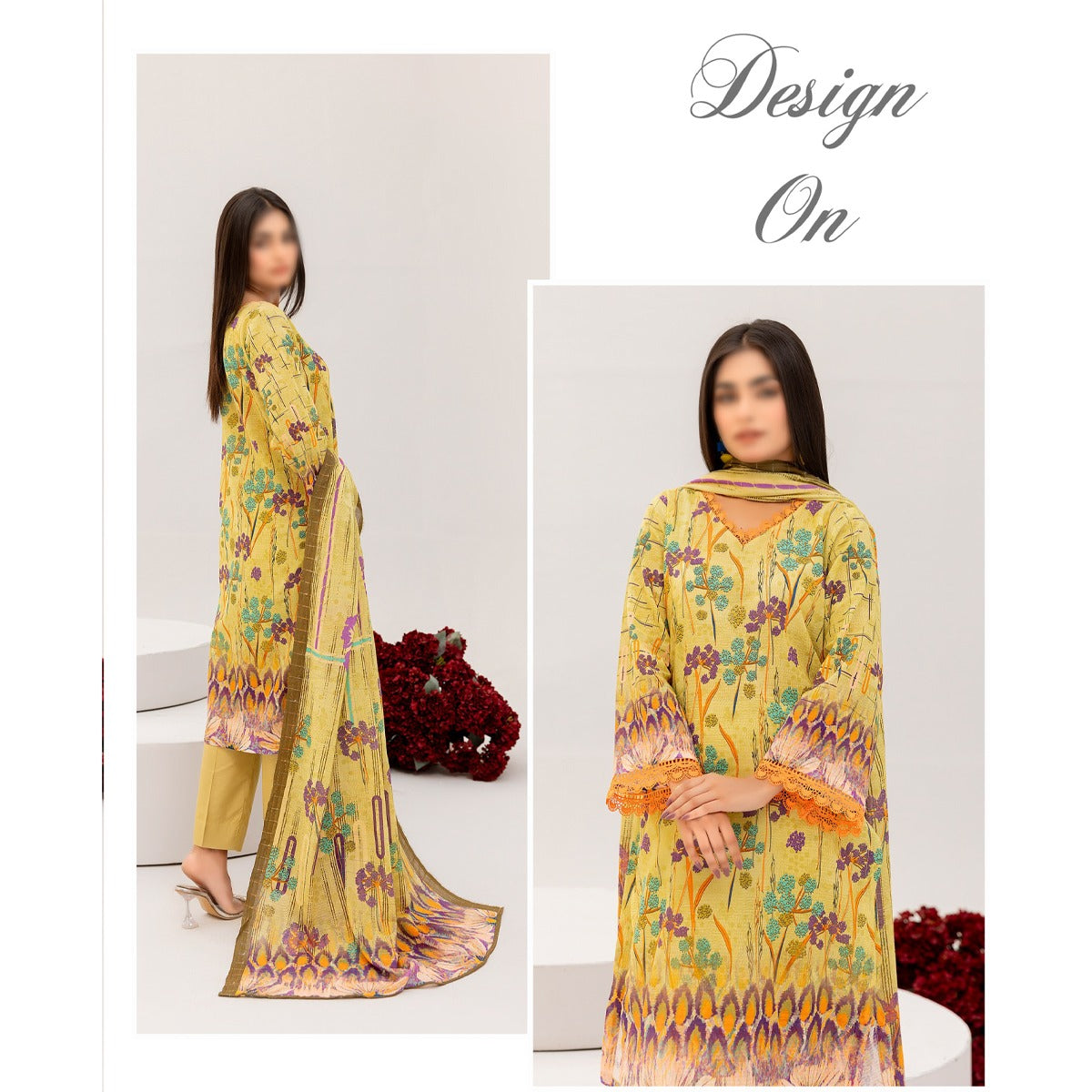 NUREH THREE PIECE DIGITAL LAWN SUIT - UNSTITCHED