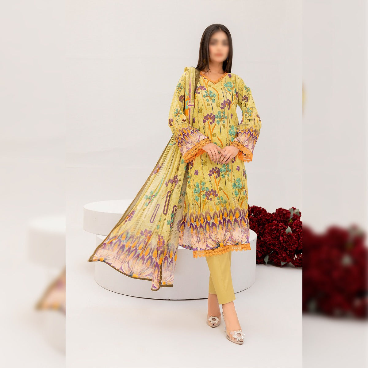 NUREH THREE PIECE DIGITAL LAWN SUIT - UNSTITCHED