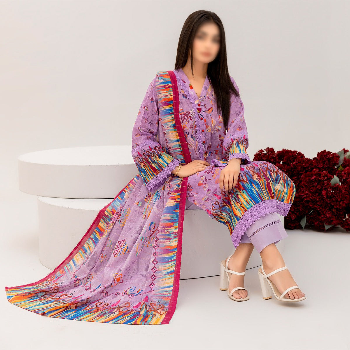 NUREH THREE PIECE DIGITAL LAWN SUIT - UNSTITCHED