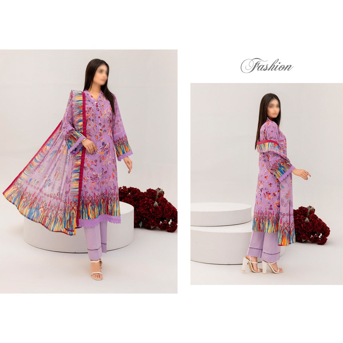 NUREH THREE PIECE DIGITAL LAWN SUIT - UNSTITCHED
