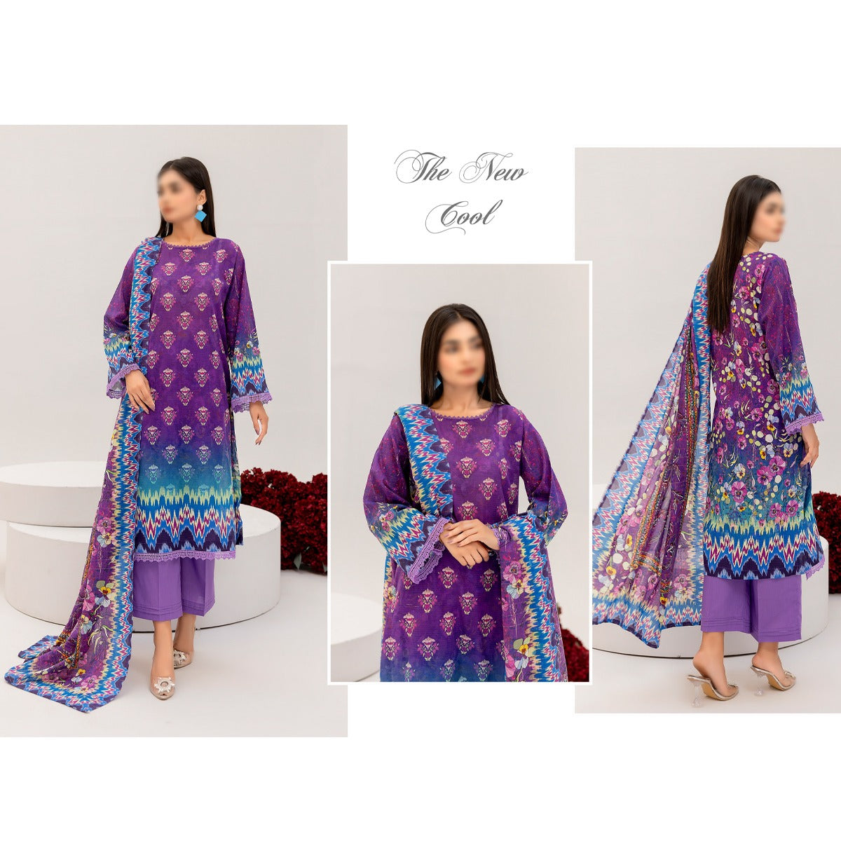 NUREH THREE PIECE DIGITAL LAWN SUIT - UNSTITCHED