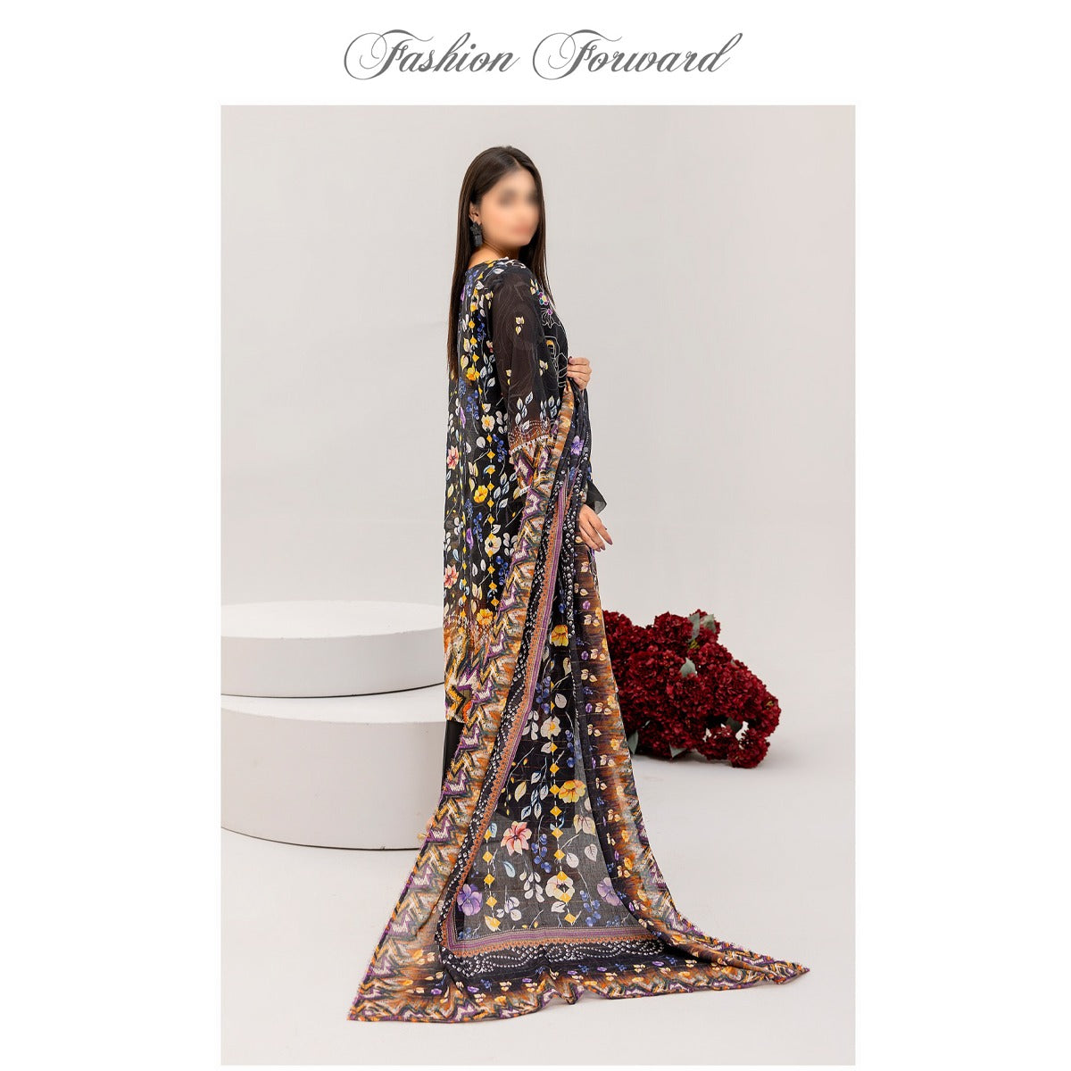NUREH THREE PIECE DIGITAL LAWN SUIT - UNSTITCHED