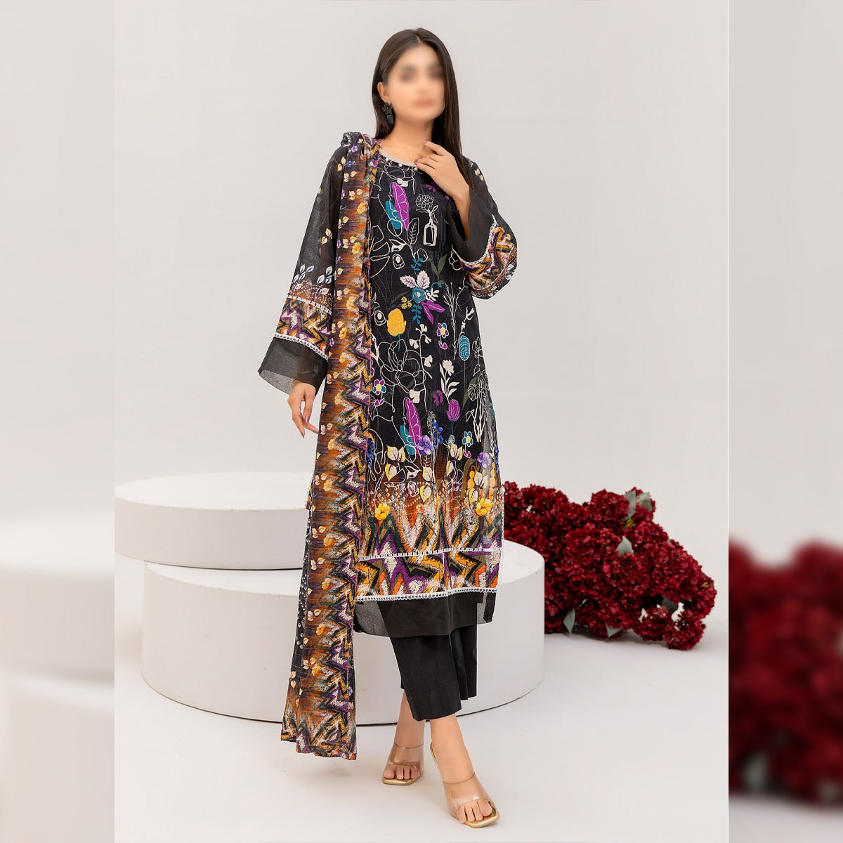 NUREH THREE PIECE DIGITAL LAWN SUIT - UNSTITCHED