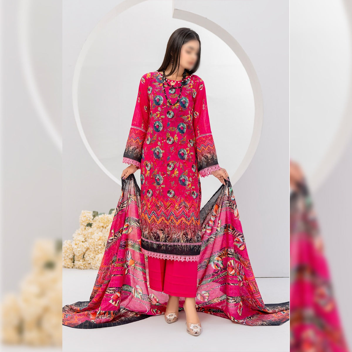 NUREH THREE PIECE DIGITAL LAWN SUIT - UNSTITCHED